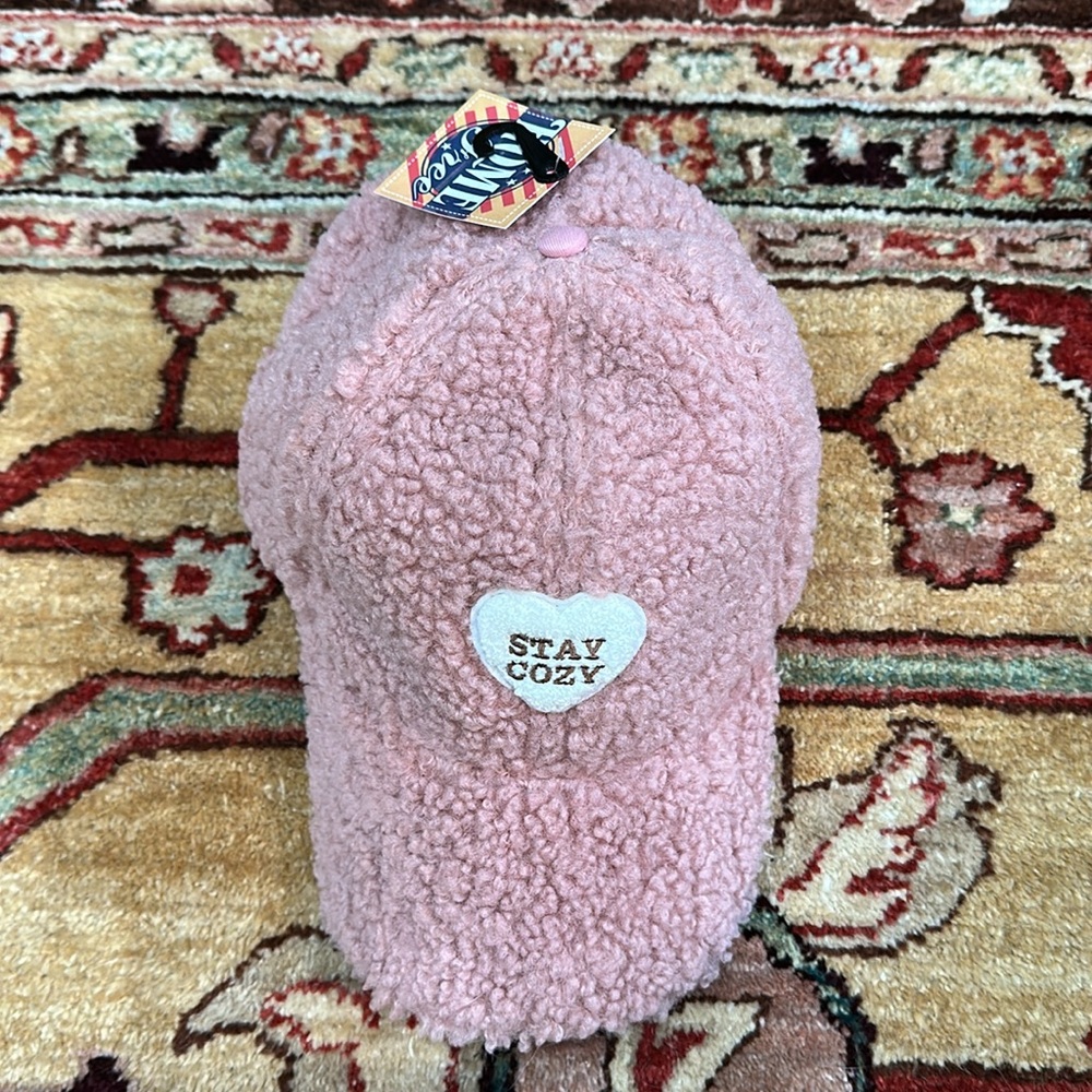 Pink and White Fuzzy Baseball Hat 
“Stay Cozy” - Picture 8 of 10